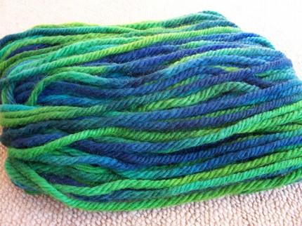 Hand-painted chunky pure new wool emerald/teal/indigo